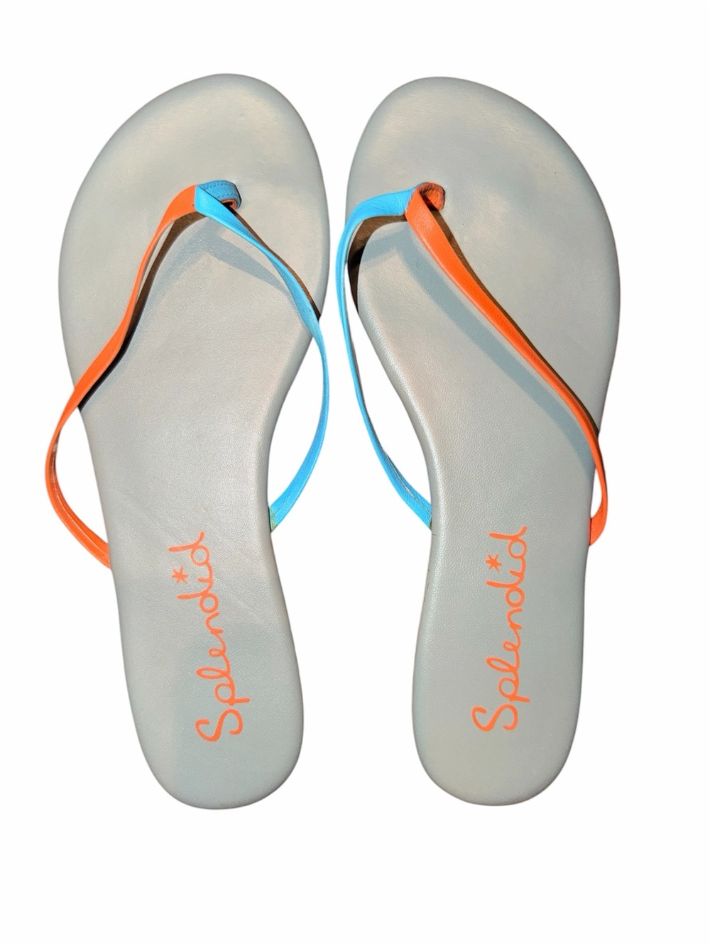 Splendid Madrid Grey Orange Blue Flip Flops Slip Ons Sandals Sz 9